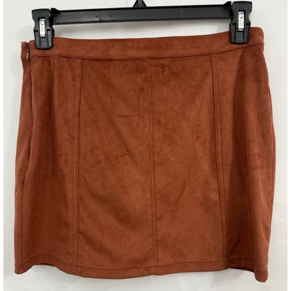 Forever 21 Faux Suede Lace Up Tie Front Mini Skirt Brown Cowgirl Size‎ 30 M - Picture 2 of 6